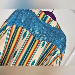 L&B Lucky‎ & Blessed Button Down Striped Western Shirt Top Size  MED